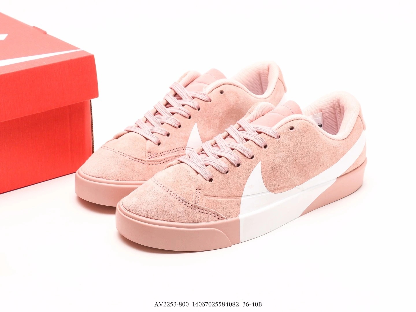 Nike Suede Low Top Sneakers Pink Suede White Swoosh AV2253