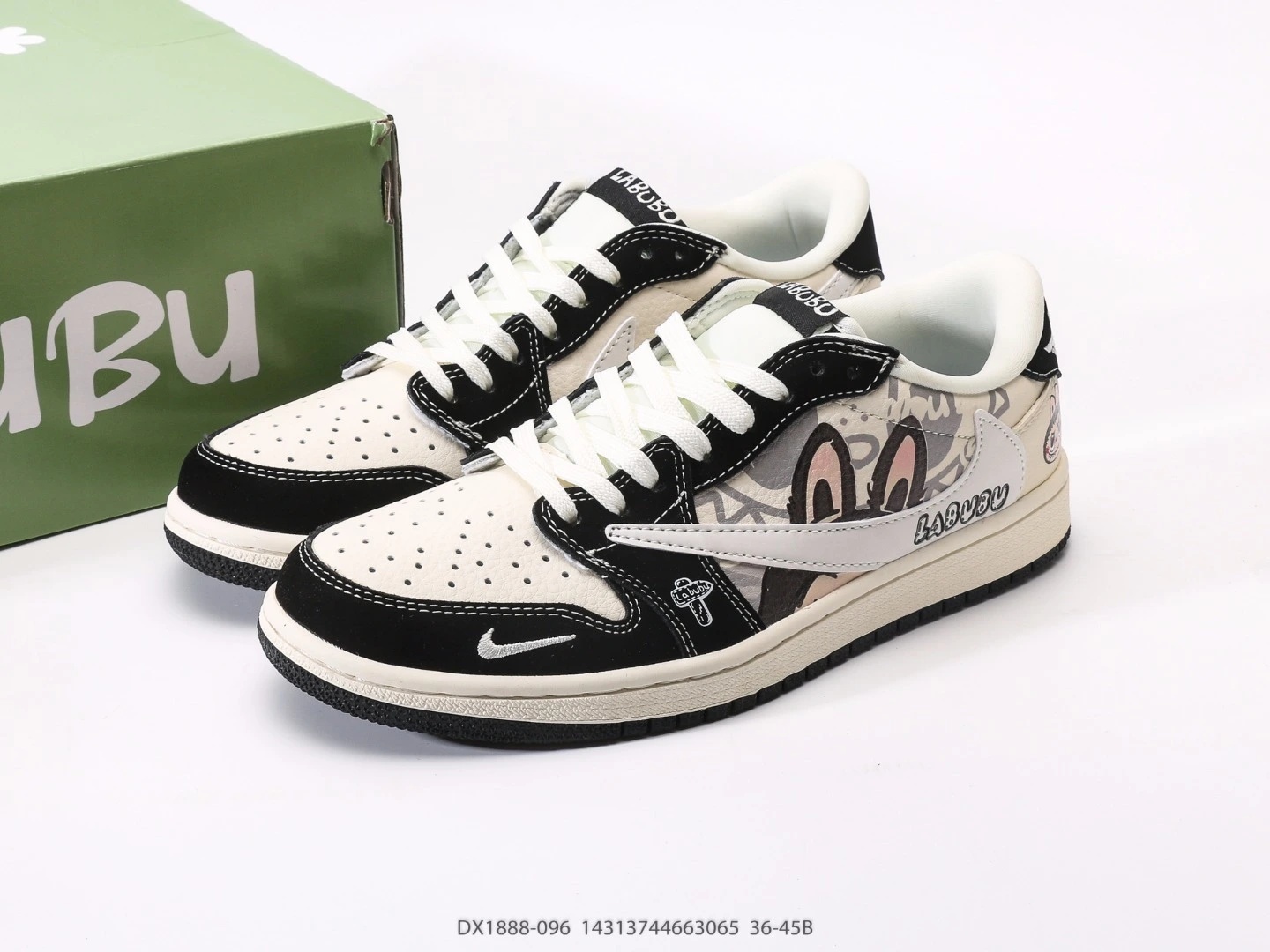 Nike Labubu Sneakers White Black Cartoon Character Print Low Top DX1888-096