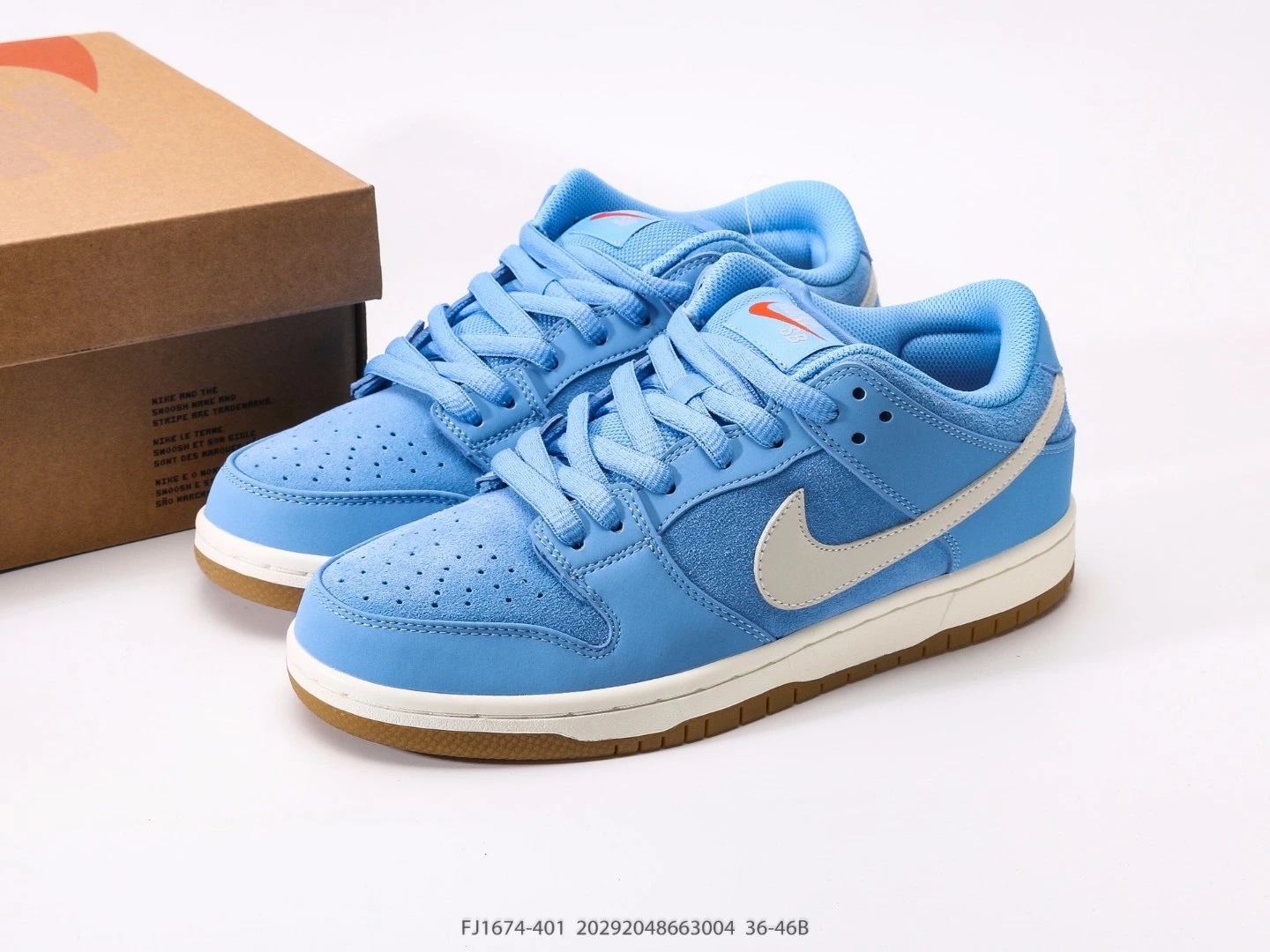 Nike SB Dunk Low Blue Suede Gum Sole Sneakers FJ1674-401