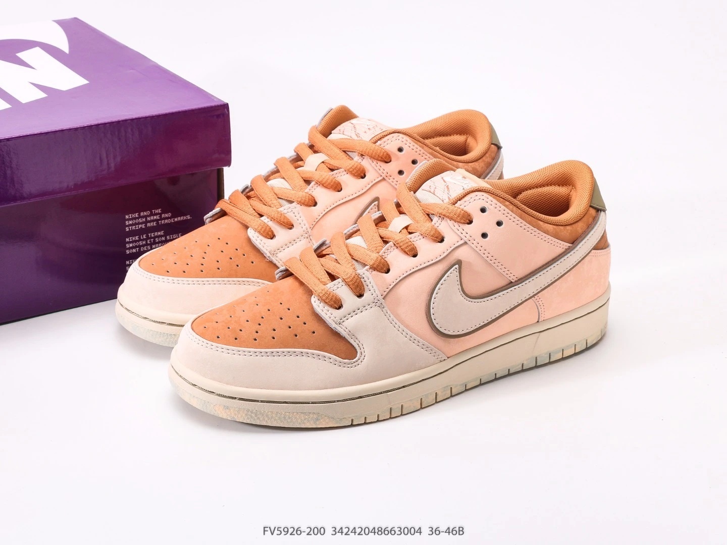 Nike SB Dunk Low Peach Suede Tan Leather Low Top Sneakers FV5926-200