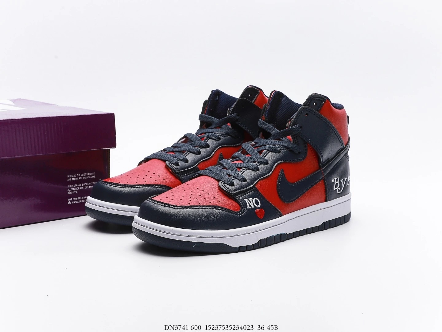 Nike Dunk High Top Red Navy Leather Sneakers DN3741-600