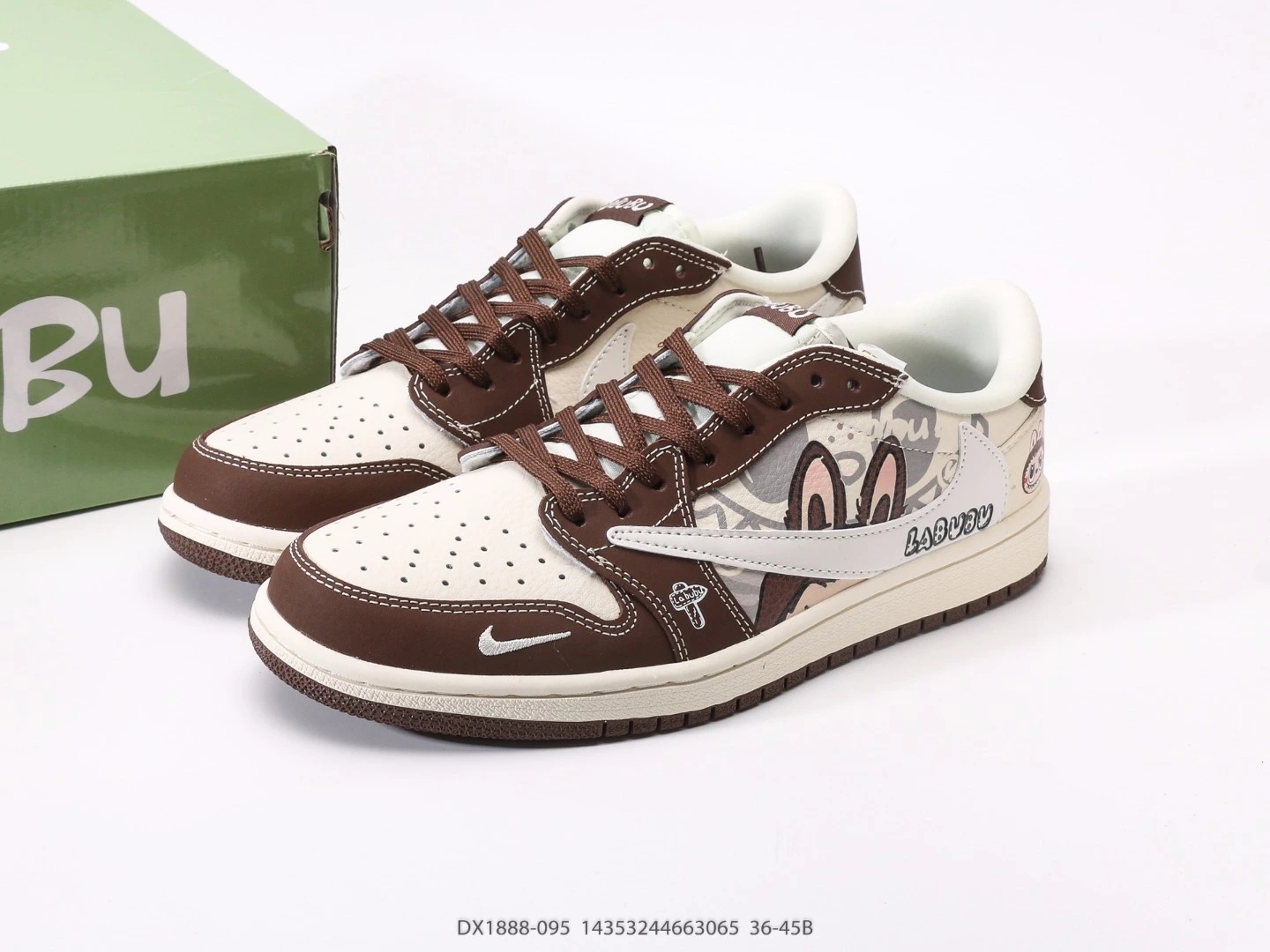 Nike Labubu Sneakers Brown White Cartoon Print Leather Low Top DX1888-095