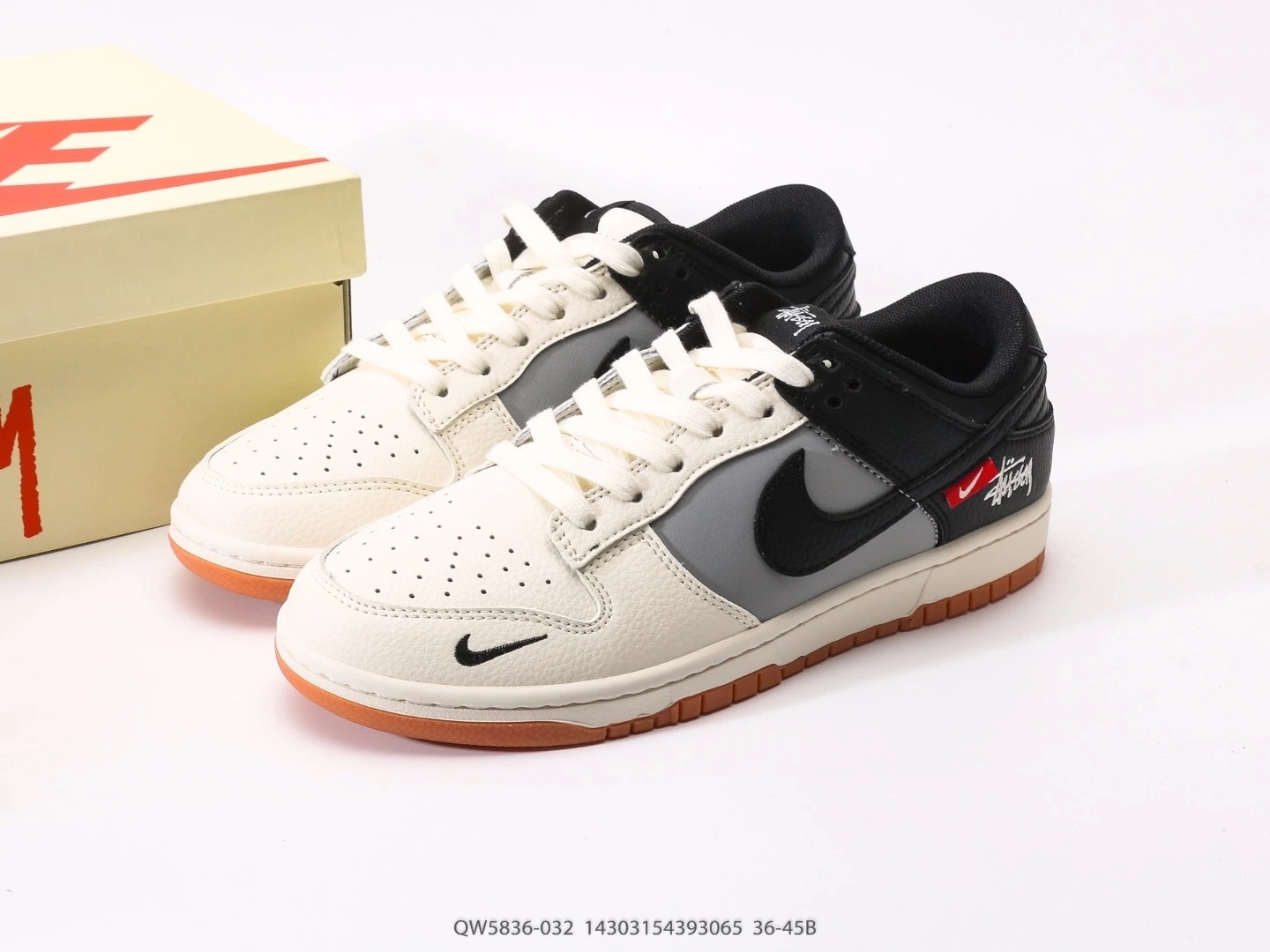 Nike Dunk Low Stussy Sneakers White Black Grey Gum Sole QW5836-032