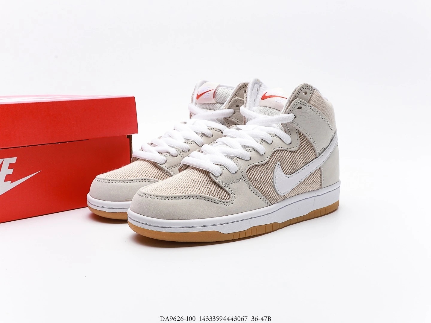 Nike SB Dunk High Top Sneakers Beige Textile Gum Sole DA9626-100