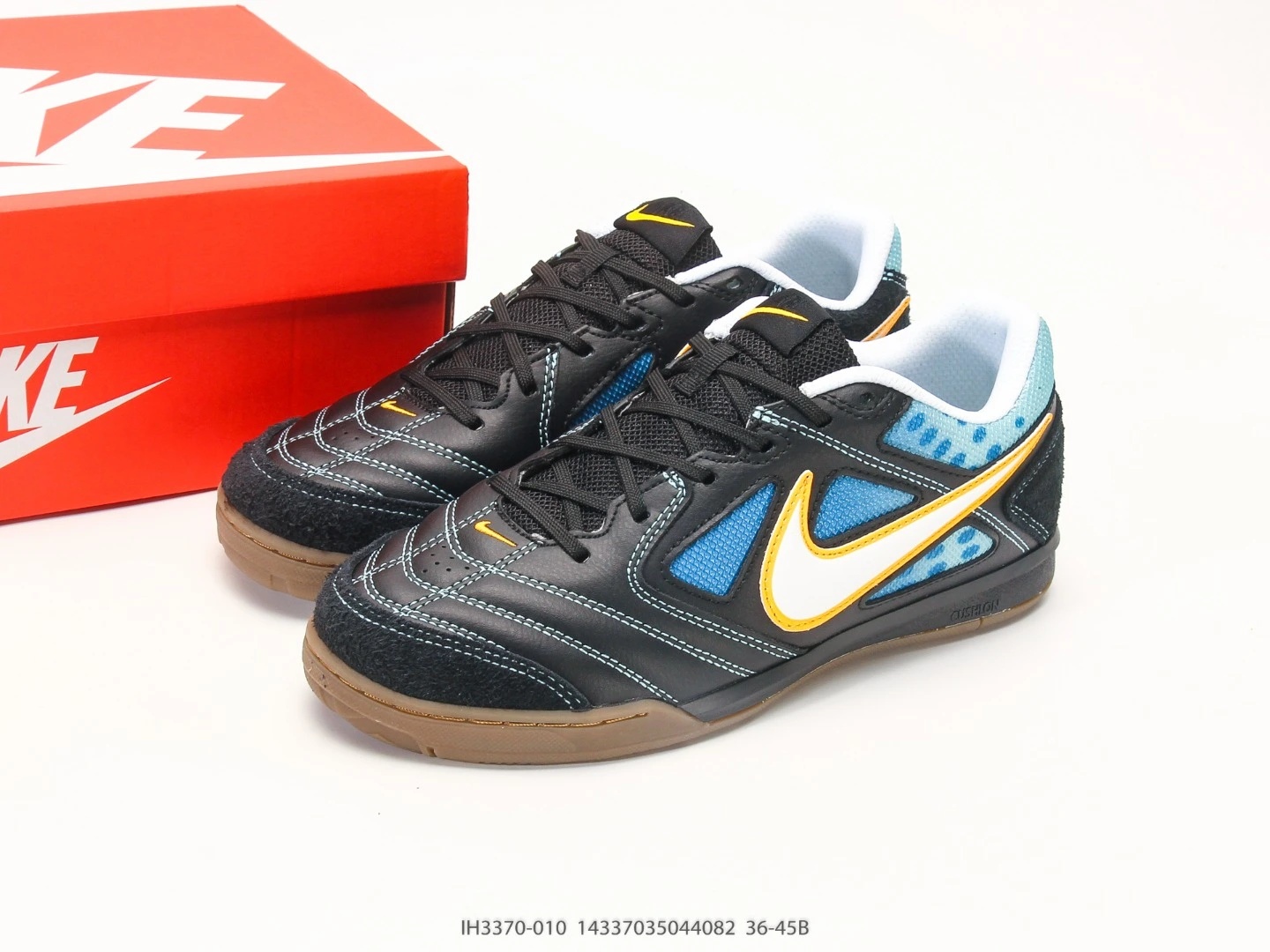 Nike Indoor Soccer Shoes Black Blue White Swoosh IH3370-010