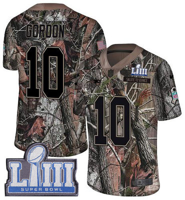 Hunk Wear - #10 Limited Josh Gordon Camo Nike NFL Youth Jersey New England Patriots Rush Realtree Super Bowl LIII Bound