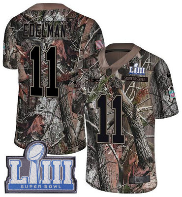 Hunk Wear - #11 Limited Julian Edelman Camo Nike NFL Men's Jersey New England Patriots Rush Realtree Super Bowl LIII Bound