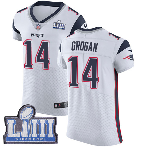 Hunk Wear - #14 Elite Steve Grogan White Nike NFL Road Men's Jersey New England Patriots Vapor Untouchable Super Bowl LIII Bound