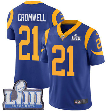 Hunk Wear - #21 Limited Nolan Cromwell Royal Blue Nike NFL Alternate Men's Jersey Los Angeles Rams Vapor Untouchable Super Bowl LIII Bound