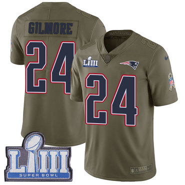 Hunk Wear - #24 Limited Stephon Gilmore Olive Nike NFL Men's Jersey New England Patriots 2017 Salute to Service Super Bowl LIII Bound