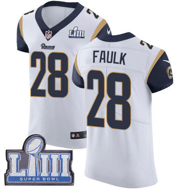 Hunk Wear - #28 Elite Marshall Faulk White Nike NFL Road Men's Jersey Los Angeles Rams Vapor Untouchable Super Bowl LIII Bound