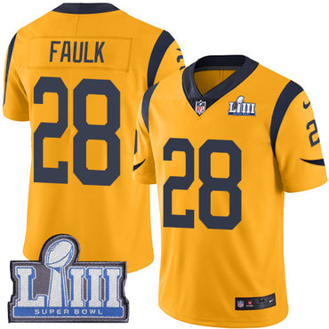 Hunk Wear - #28 Limited Marshall Faulk Gold Nike NFL Men's Jersey Los Angeles Rams Rush Vapor Untouchable Super Bowl LIII Bound
