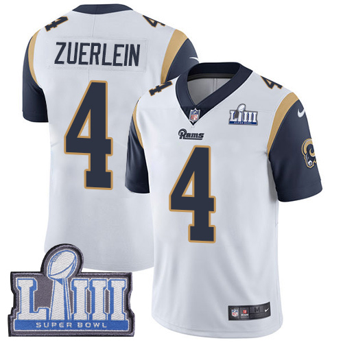 Hunk Wear - #4 Limited Greg Zuerlein White Nike NFL Road Youth Jersey Los Angeles Rams Vapor Untouchable Super Bowl LIII Bound