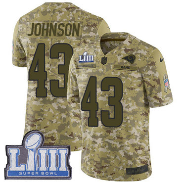 Hunk Wear - #43 Limited John Johnson Camo Nike NFL Youth Jersey Los Angeles Rams 2018 Salute to Service Super Bowl LIII Bound