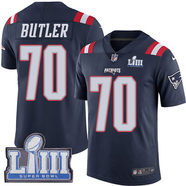 Hunk Wear - #70 Limited Adam Butler Navy Blue Nike NFL Men's Jersey New England Patriots Rush Vapor Untouchable Super Bowl LIII Bound