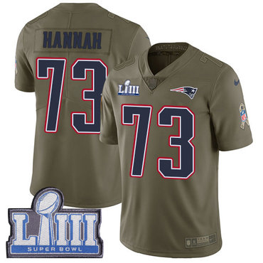 Hunk Wear - #73 Limited John Hannah Olive Nike NFL Men's Jersey New England Patriots 2017 Salute to Service Super Bowl LIII Bound