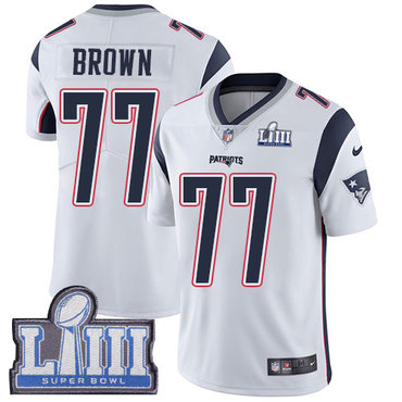 Hunk Wear - #77 Limited Trent Brown White Nike NFL Road Men's Jersey New England Patriots Vapor Untouchable Super Bowl LIII Bound