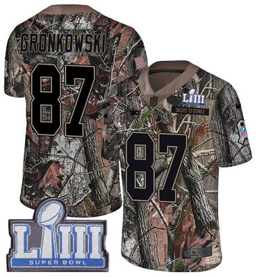 Hunk Wear - #87 Limited Rob Gronkowski Camo Nike NFL Youth Jersey New England Patriots Rush Realtree Super Bowl LIII Bound