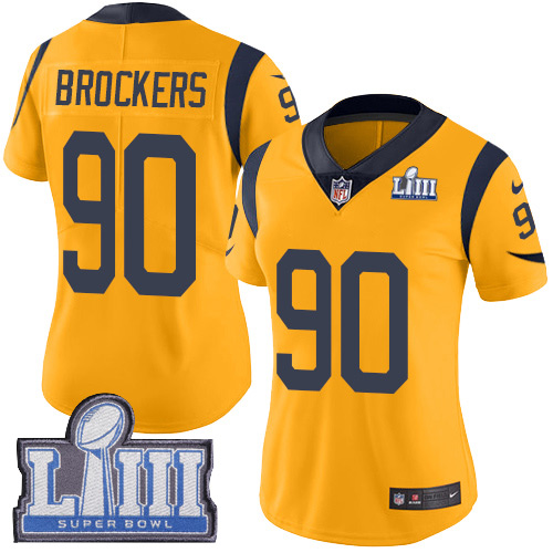 Hunk Wear - #90 Limited Michael Brockers Gold Nike NFL Women's Jersey Los Angeles Rams Rush Vapor Untouchable Super Bowl LIII Bound