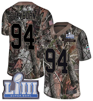 Hunk Wear - #94 Limited Adrian Clayborn Camo Nike NFL Men's Jersey New England Patriots Rush Realtree Super Bowl LIII Bound
