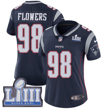 Hunk Wear - #98 Limited Trey Flowers Navy Blue Nike NFL Home Women's Jersey New England Patriots Vapor Untouchable Super Bowl LIII Bound