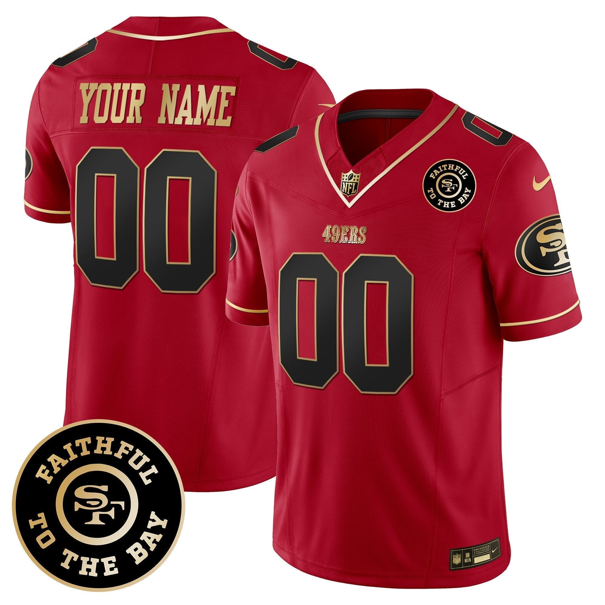 Hunk Wear - 49ers Faithful To The Bay Patch Vapor Limited Custom Jersey V6 ' All Stitched ' Scarlet Limited Jersey