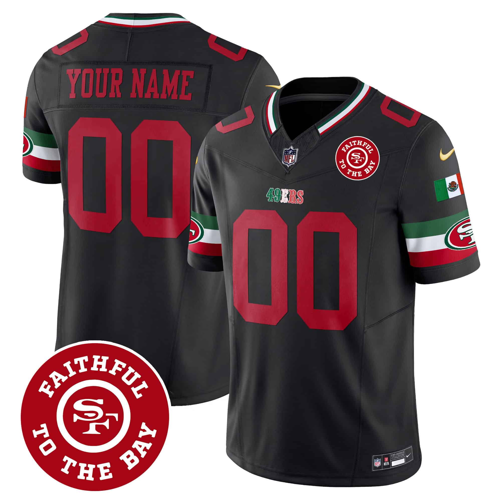 Hunk Wear - 49ers Mexico Faithful To The Bay Patch Vapor Custom Jersey ' All Stitched ' Men ' Black