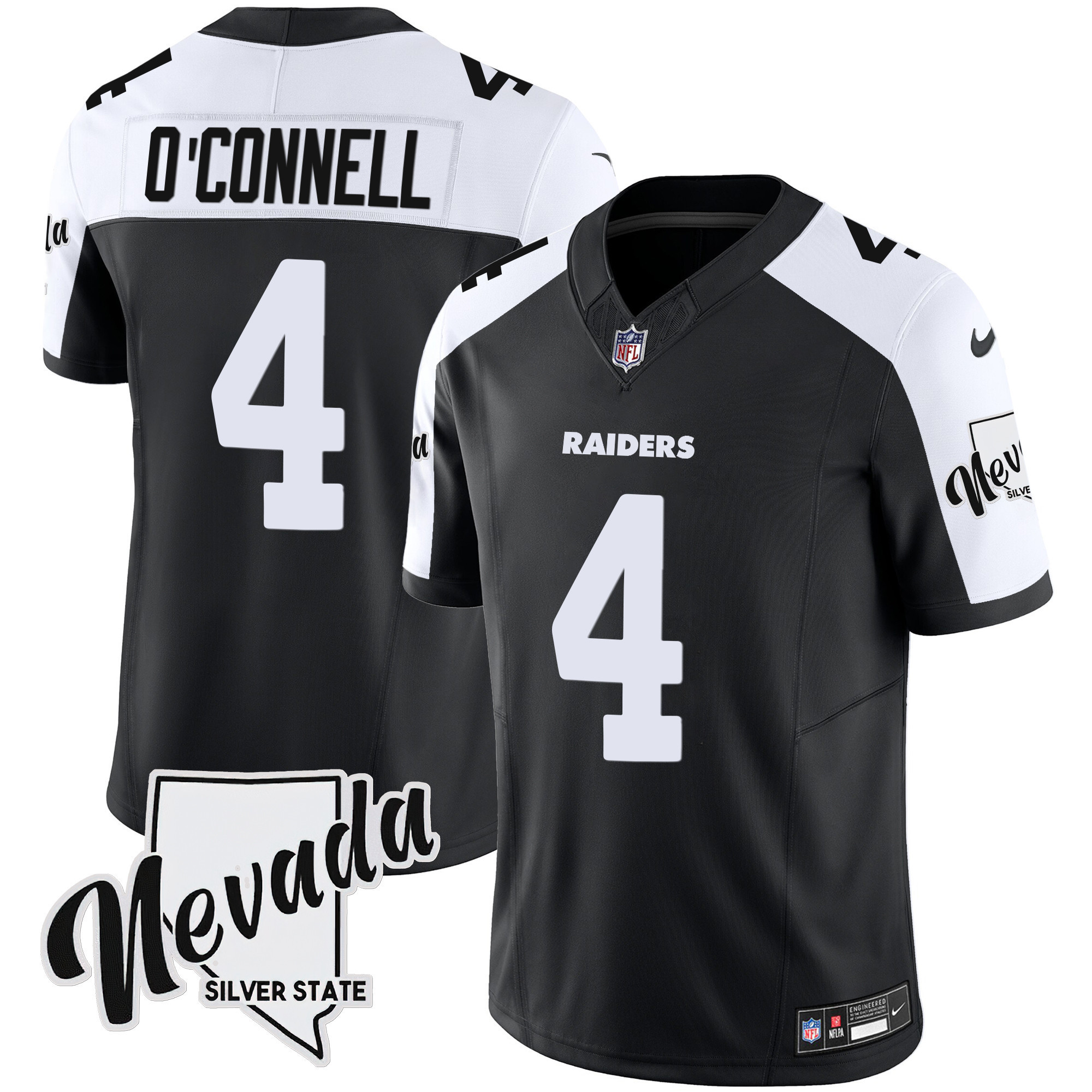 Hunk Wear - Aidan O'Connell Men's Las Vegas Raiders Nevada Silver State Patch Vapor Black Alternate Jersey