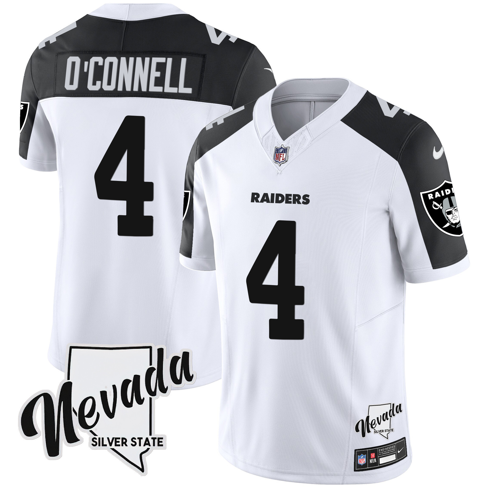 Hunk Wear - Aidan O'Connell Men's Las Vegas Raiders Nevada Silver State Patch Vapor Inverted Jersey