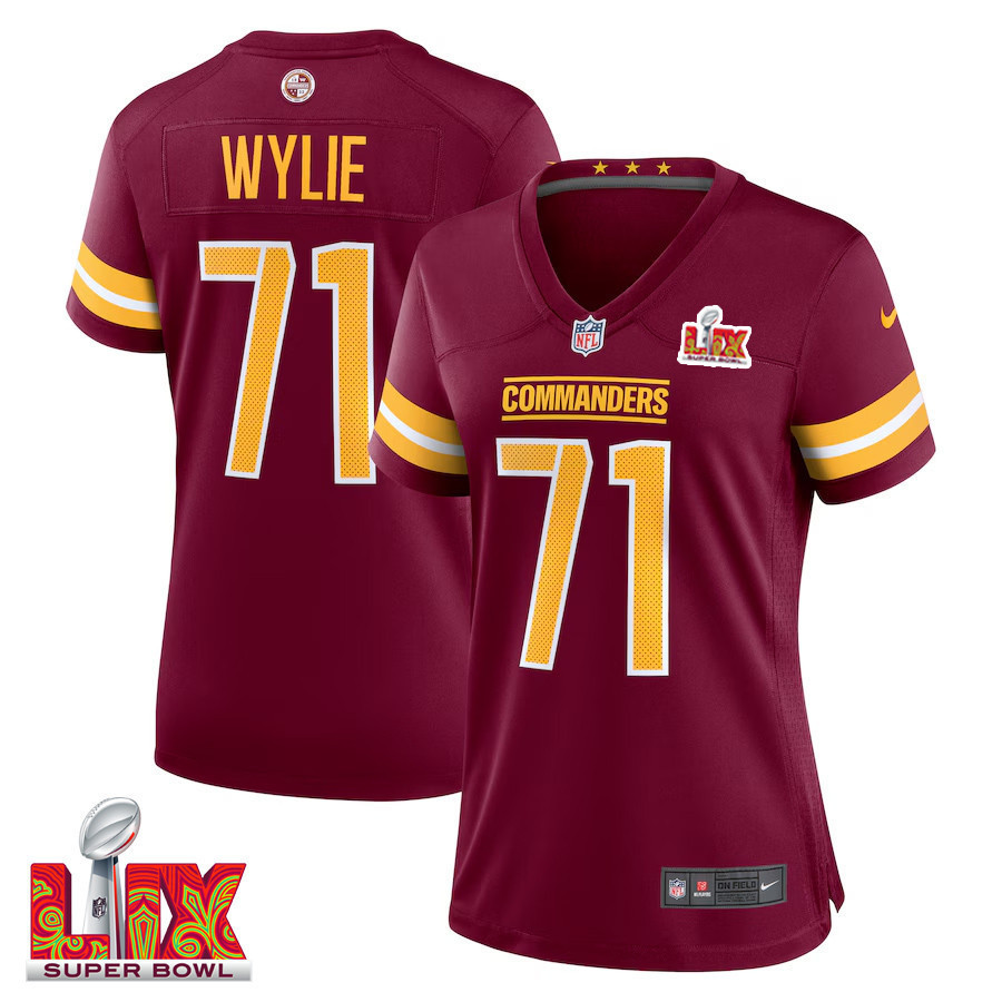 Hunk Wear - Andrew Wylie #71 Washington Commanders Super Bowl LIX Women's Jersey ' Burgundy