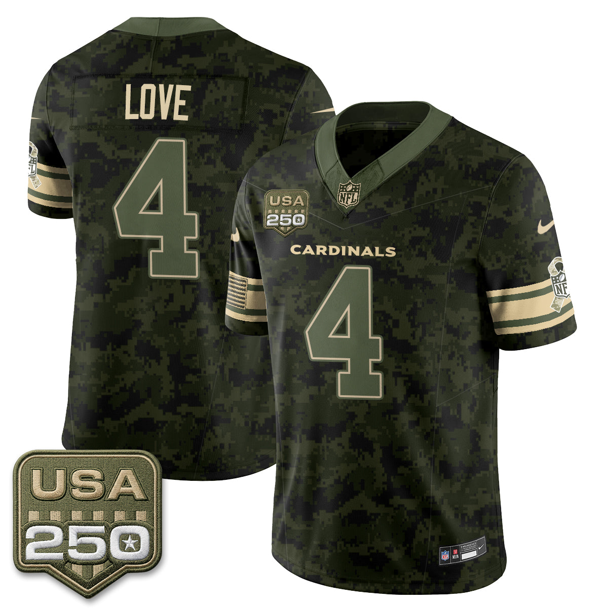 Hunk Wear - Arizona Cardinals Jeremiyah Love 2026 Salute to Service Vapor Jersey ' All Stitched ' Camo
