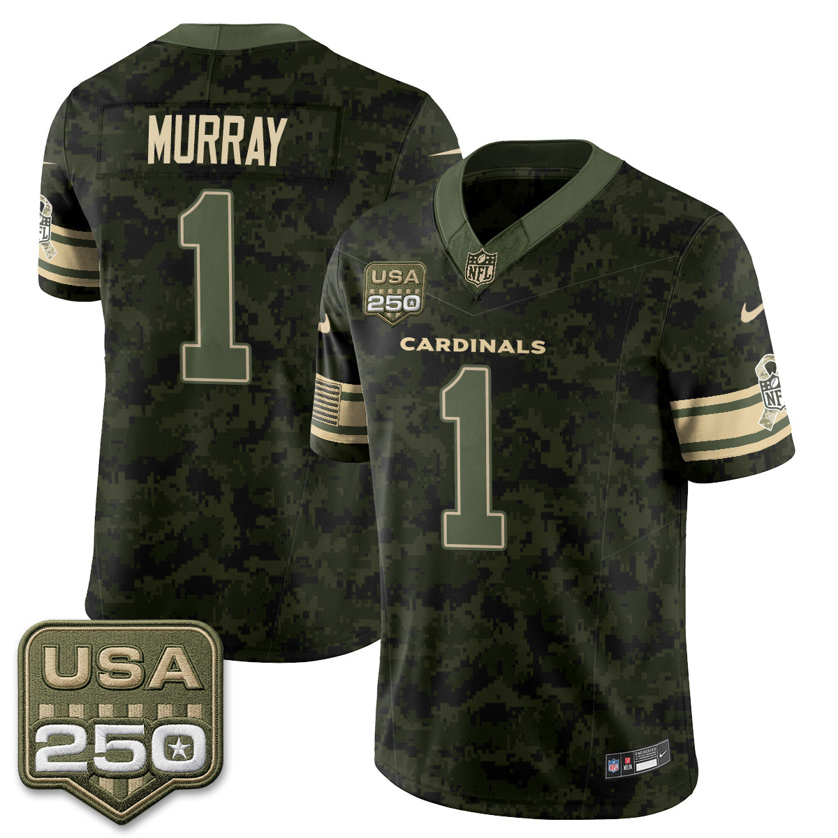 Hunk Wear - Arizona Cardinals Kyler Murray 2026 Salute to Service Vapor Jersey ' All Stitched ' Camo
