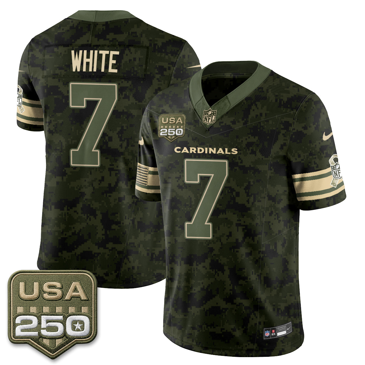 Hunk Wear - Arizona Cardinals Kyzir White 2026 Salute to Service Vapor Jersey ' All Stitched ' Camo