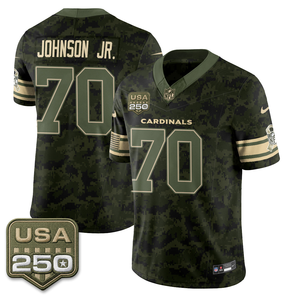 Hunk Wear - Arizona Cardinals Paris Johnson Jr. 2026 Salute to Service Vapor Jersey ' All Stitched ' Camo