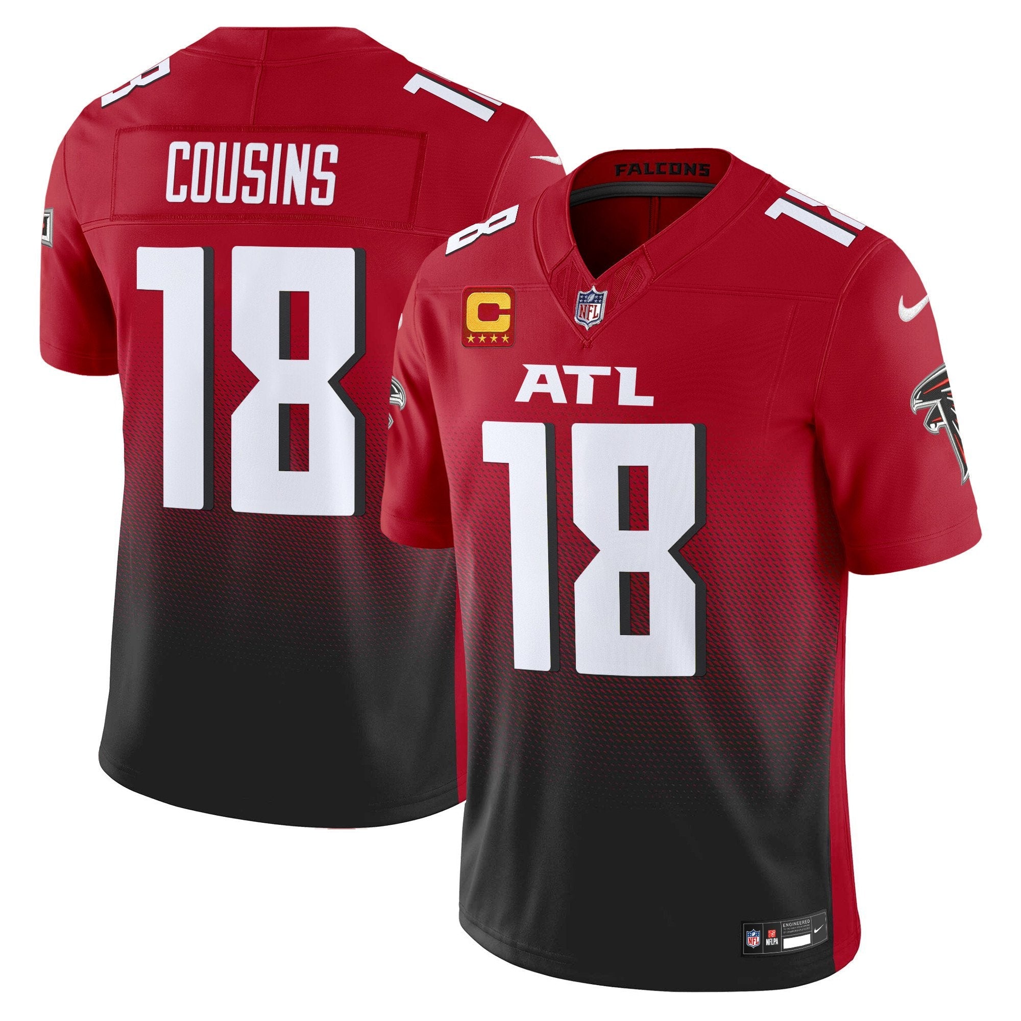 Hunk Wear - Atlanta Falcons 2024 Vapor Limited Jersey ' All Stitched ' Red ' Kirk Cousins Jersey