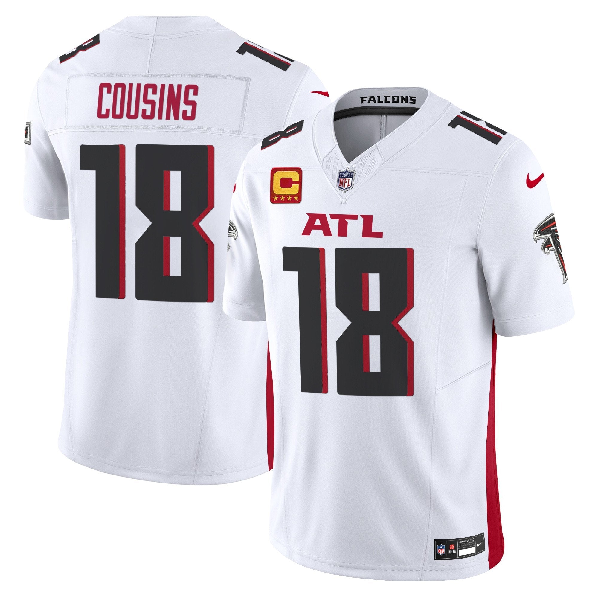 Hunk Wear - Atlanta Falcons 2024 Vapor Limited Jersey ' All Stitched ' White ' Kirk Cousins Jersey
