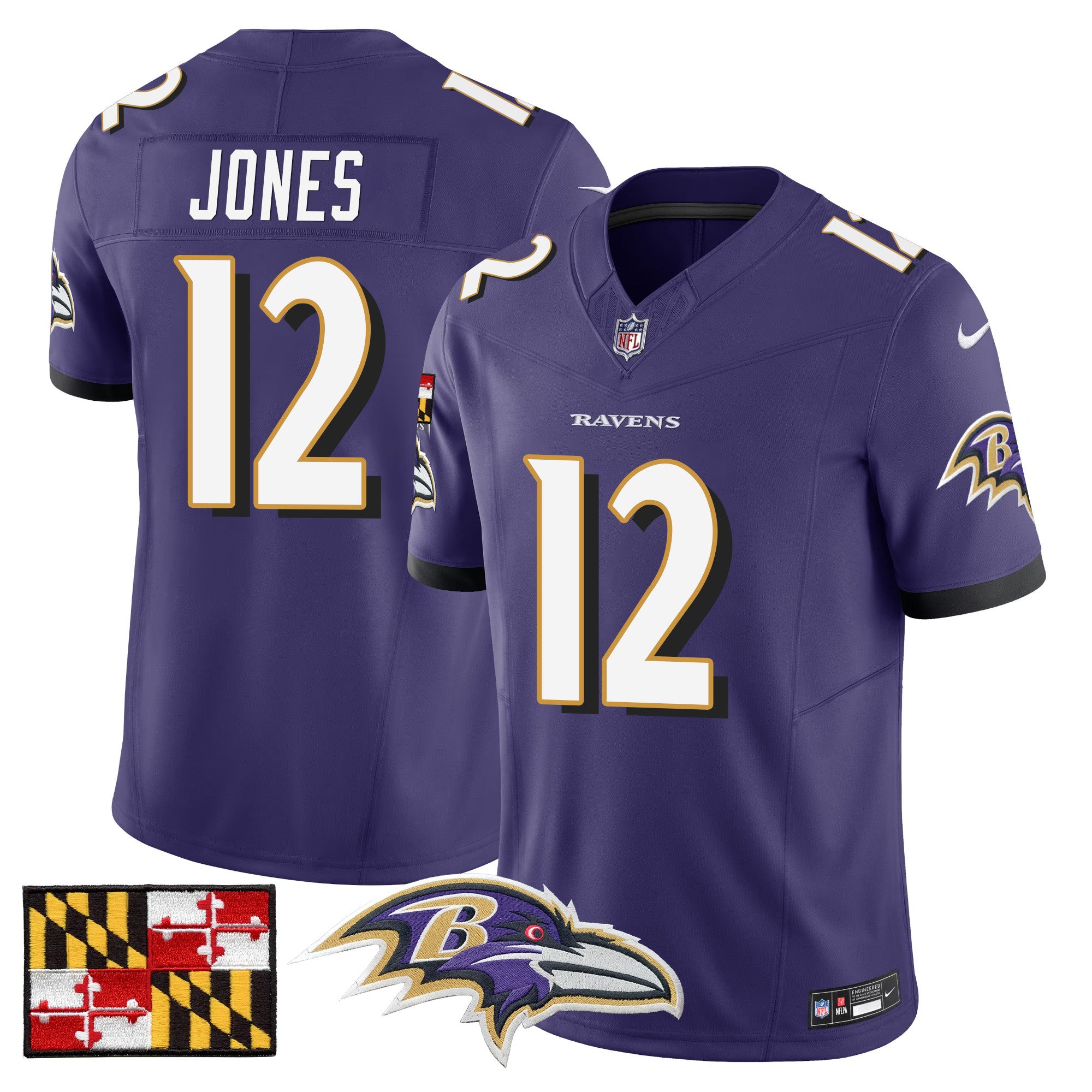 Hunk Wear - Baltimore Ravens 2024 Maryland Flag Vapor Limited Jersey ' All Stitched ' Purple ' Jacoby Jones Jersey