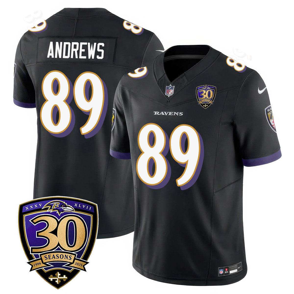 Hunk Wear - Baltimore Ravens Limited 30th Season Jersey ' All Stitched ' Mark Andrews ' 89 ' Black Jersey