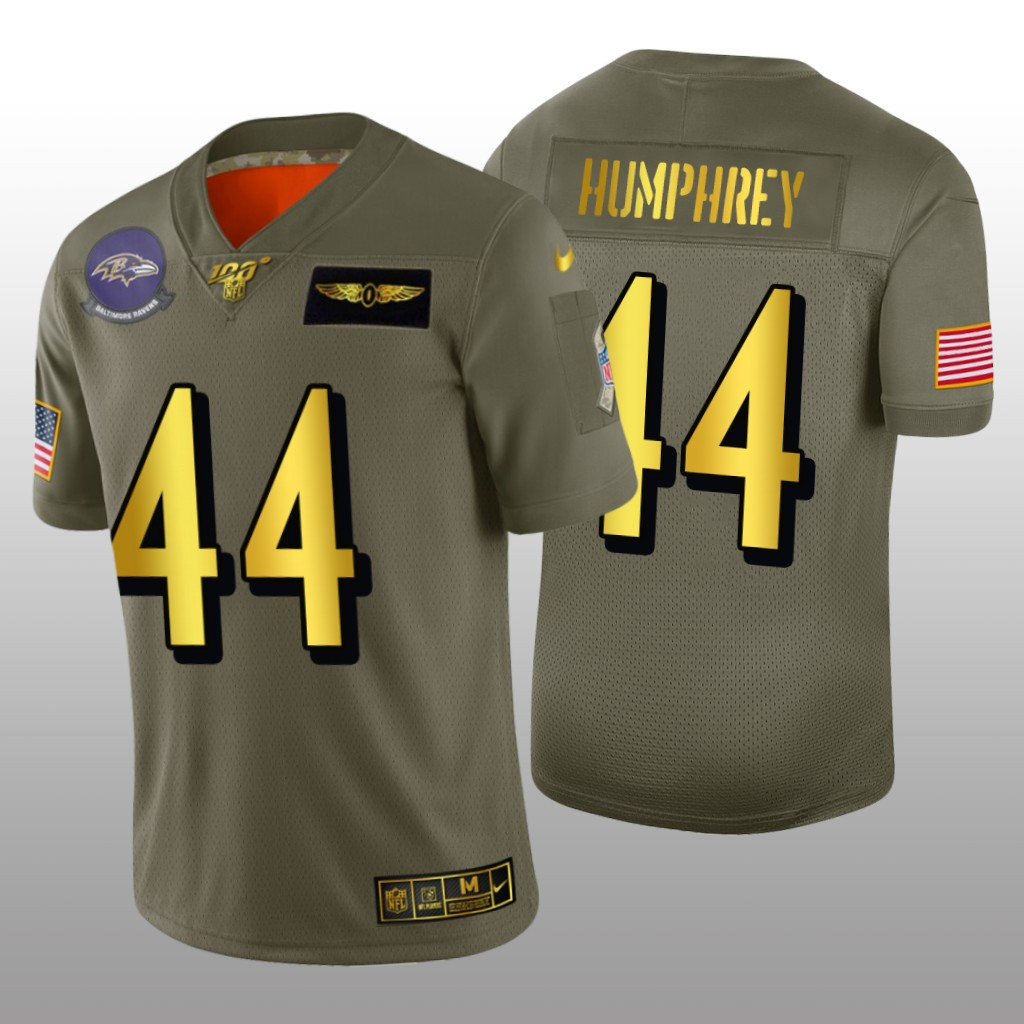 Hunk Wear - Baltimore Ravens Marlon Humphrey Olive Golden 100 Jersey Salute to Service - Men's