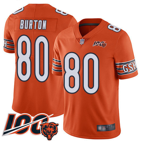 Hunk Wear - Bears #80 Trey Burton Orange Men's Stitched Football Limited Rush 100th Season Jersey