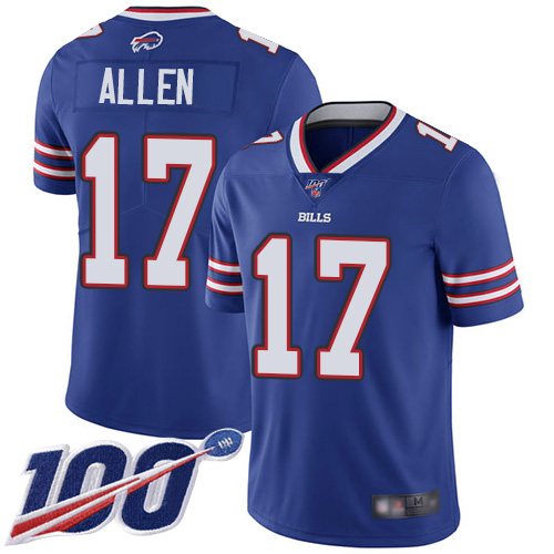 Hunk Wear - Bills #17 Josh Allen Royal Blue Team Color Men's Stitched Football 100th Season Vapor Limited Jersey