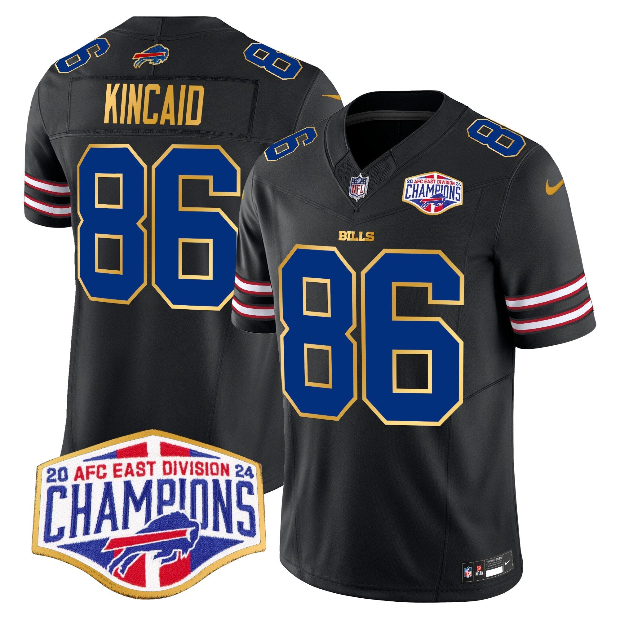 Hunk Wear - Bills 2024 AFC East Division Champions Gold Trim Vapor Limited Jersey ' All Stitched ' Black ' Dalton Kincaid Jersey