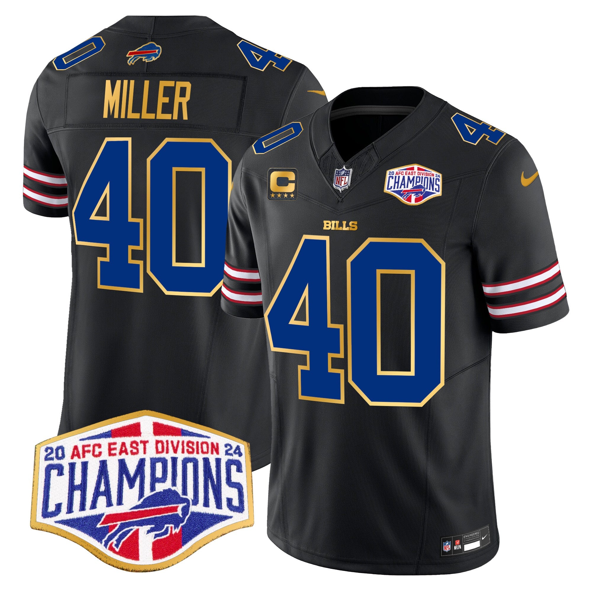 Hunk Wear - Bills 2024 AFC East Division Champions Gold Trim Vapor Limited Jersey ' All Stitched ' Black ' Von Miller Jersey