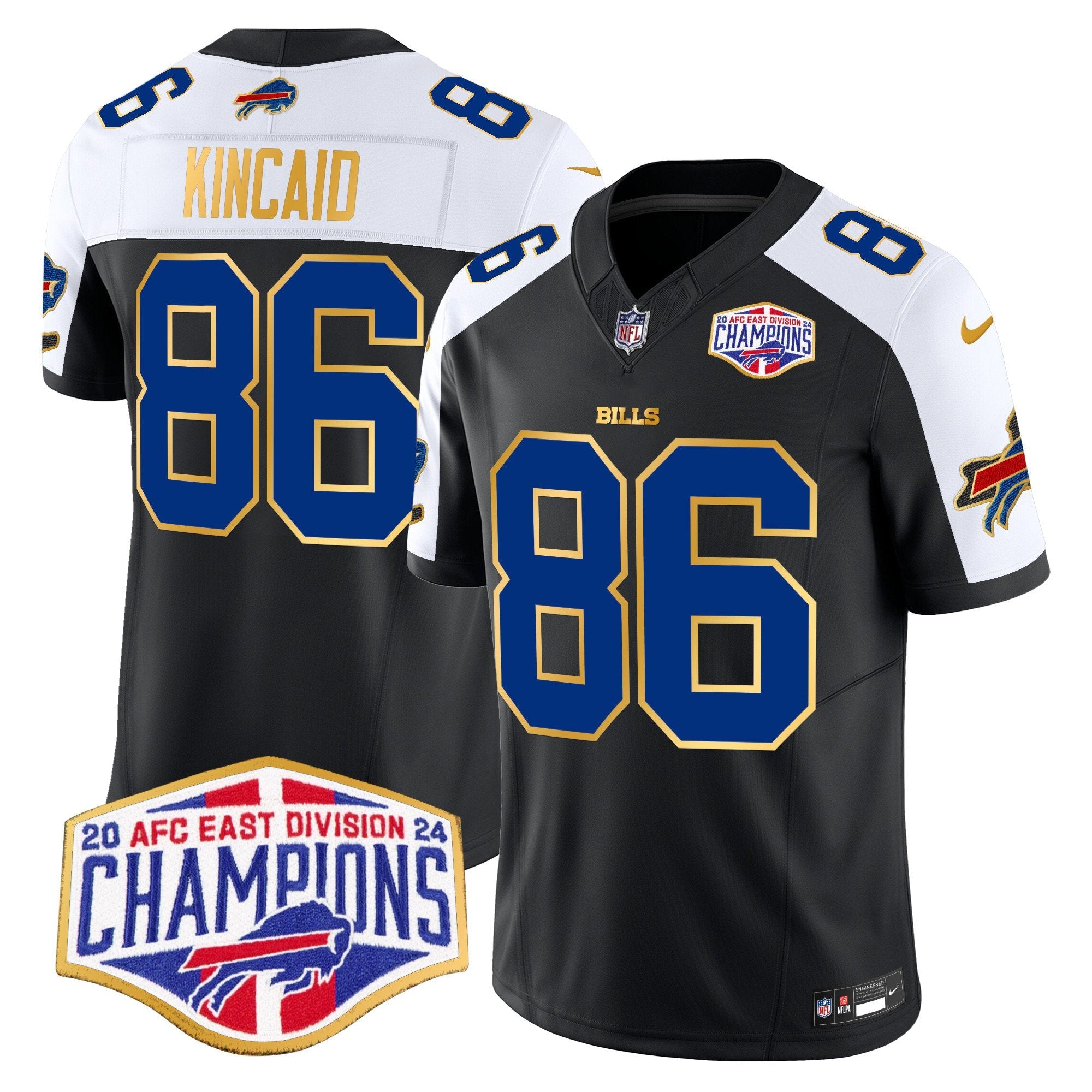 Hunk Wear - Bills 2024 AFC East Division Champions Gold Trim Vapor Limited Jersey ' All Stitched ' Black Alternate ' Dalton Kincaid Jersey
