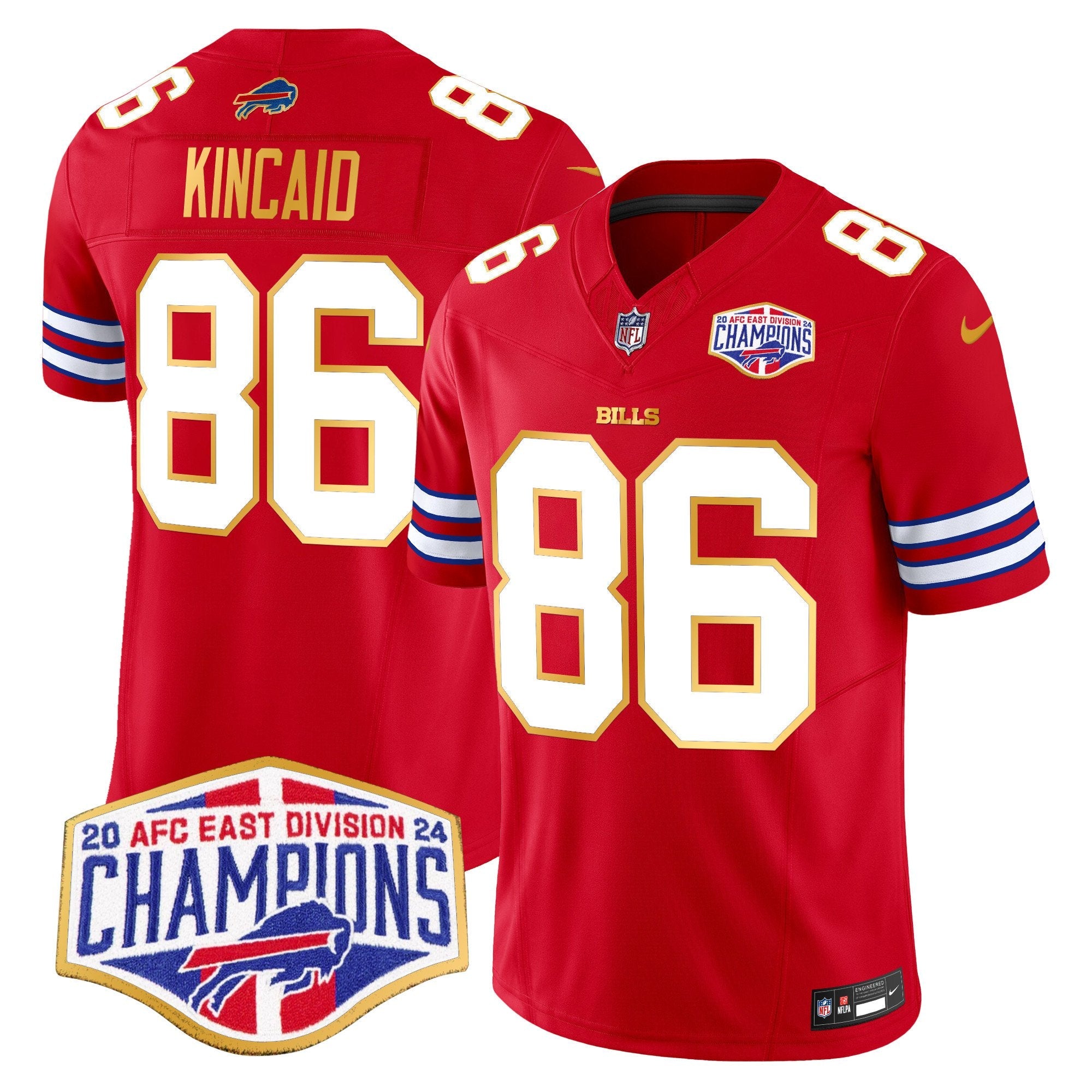 Hunk Wear - Bills 2024 AFC East Division Champions Gold Trim Vapor Limited Jersey ' All Stitched ' Red ' Dalton Kincaid Jersey