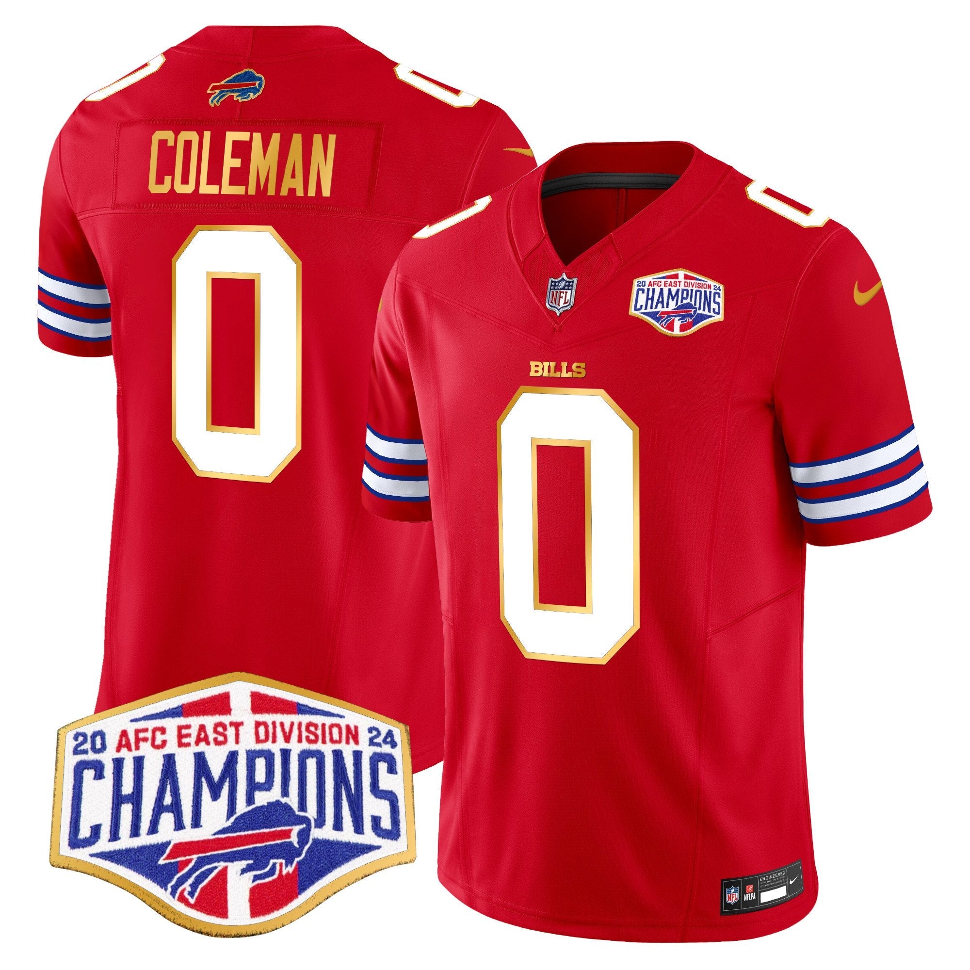 Hunk Wear - Bills 2024 AFC East Division Champions Gold Trim Vapor Limited Jersey ' All Stitched ' Red ' Keon Coleman Jersey