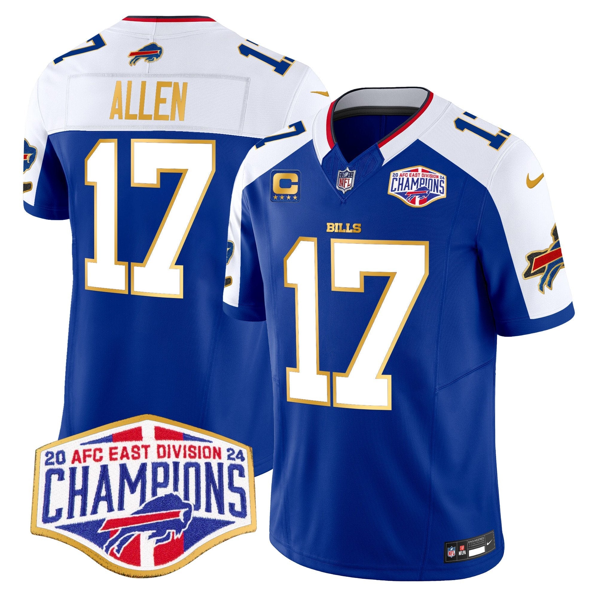 Hunk Wear - Bills 2024 AFC East Division Champions Gold Trim Vapor Limited Jersey ' All Stitched ' Royal Alternate ' Josh Allen Jersey