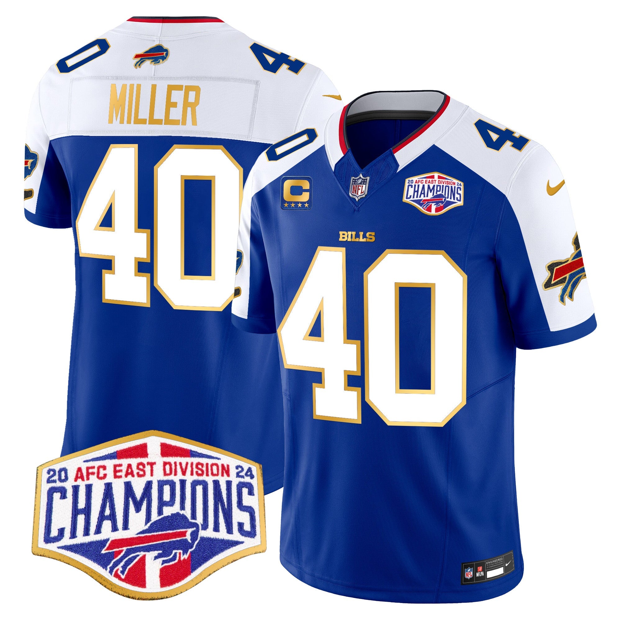 Hunk Wear - Bills 2024 AFC East Division Champions Gold Trim Vapor Limited Jersey ' All Stitched ' Royal Alternate ' Von Miller Jersey