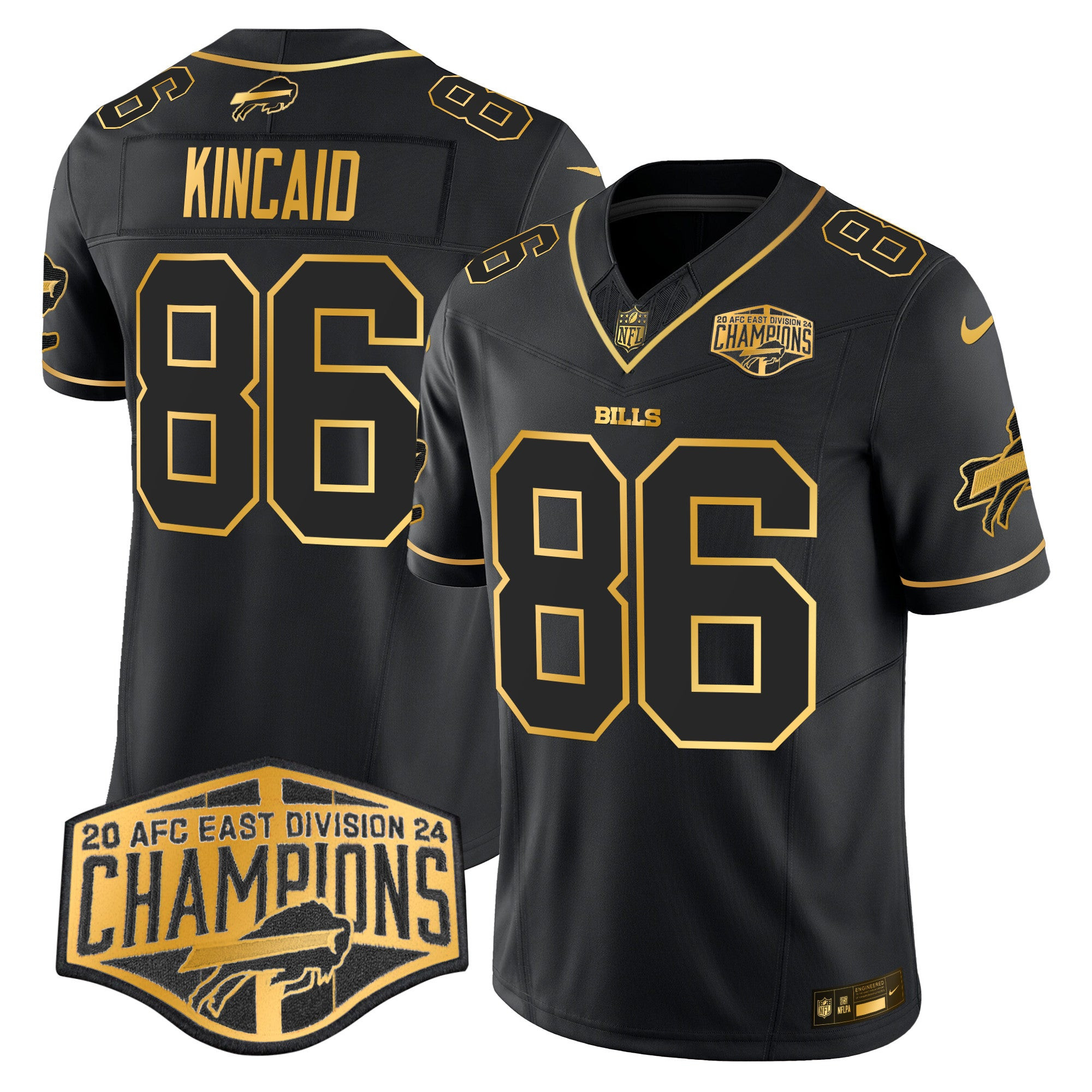 Hunk Wear - Bills 2024 AFC East Division Champions Gold Vapor Limited Jersey ' All Stitched ' Black Gold ' Dalton Kincaid Jersey
