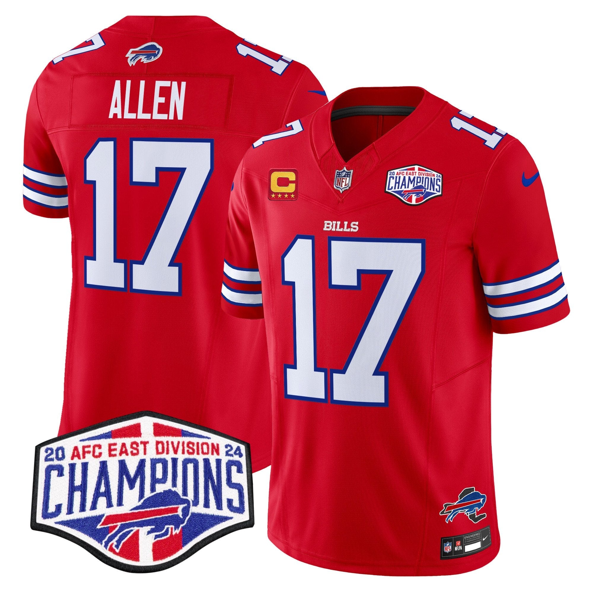 Hunk Wear - Bills 2024 AFC East Division Champions Vapor Limited Jersey ' All Stitched ' Red ' Josh Allen Jersey